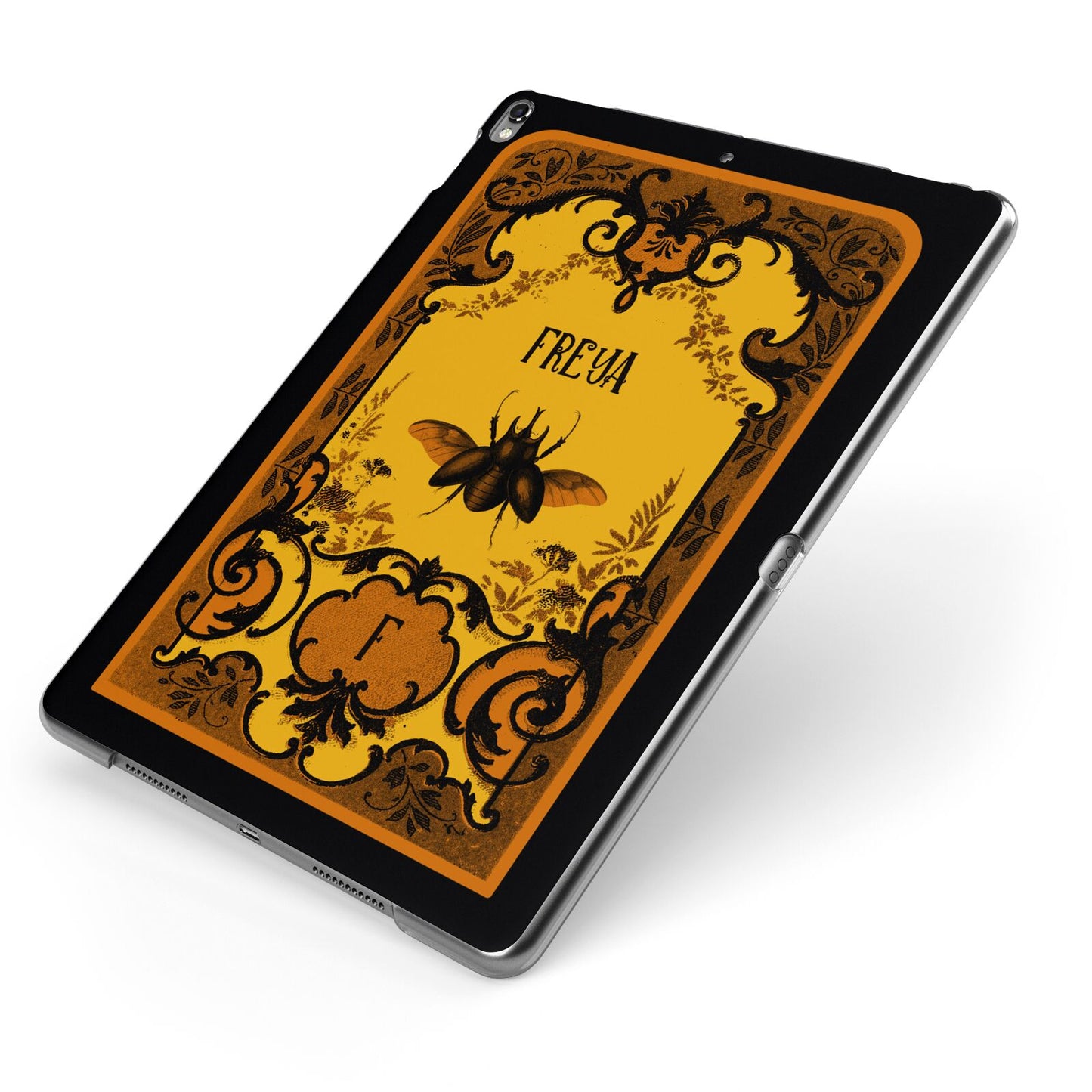 Personalised Vintage Spooky Beetle Apple iPad Case on Grey iPad Side View