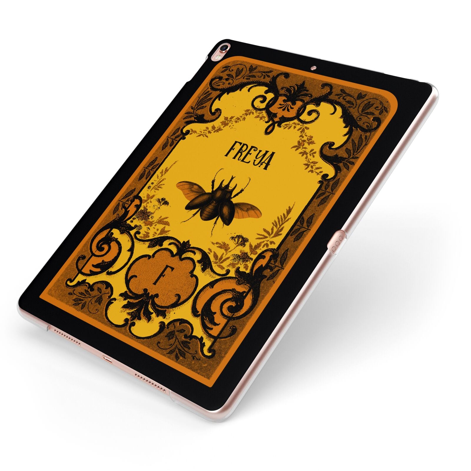 Personalised Vintage Spooky Beetle Apple iPad Case on Rose Gold iPad Side View