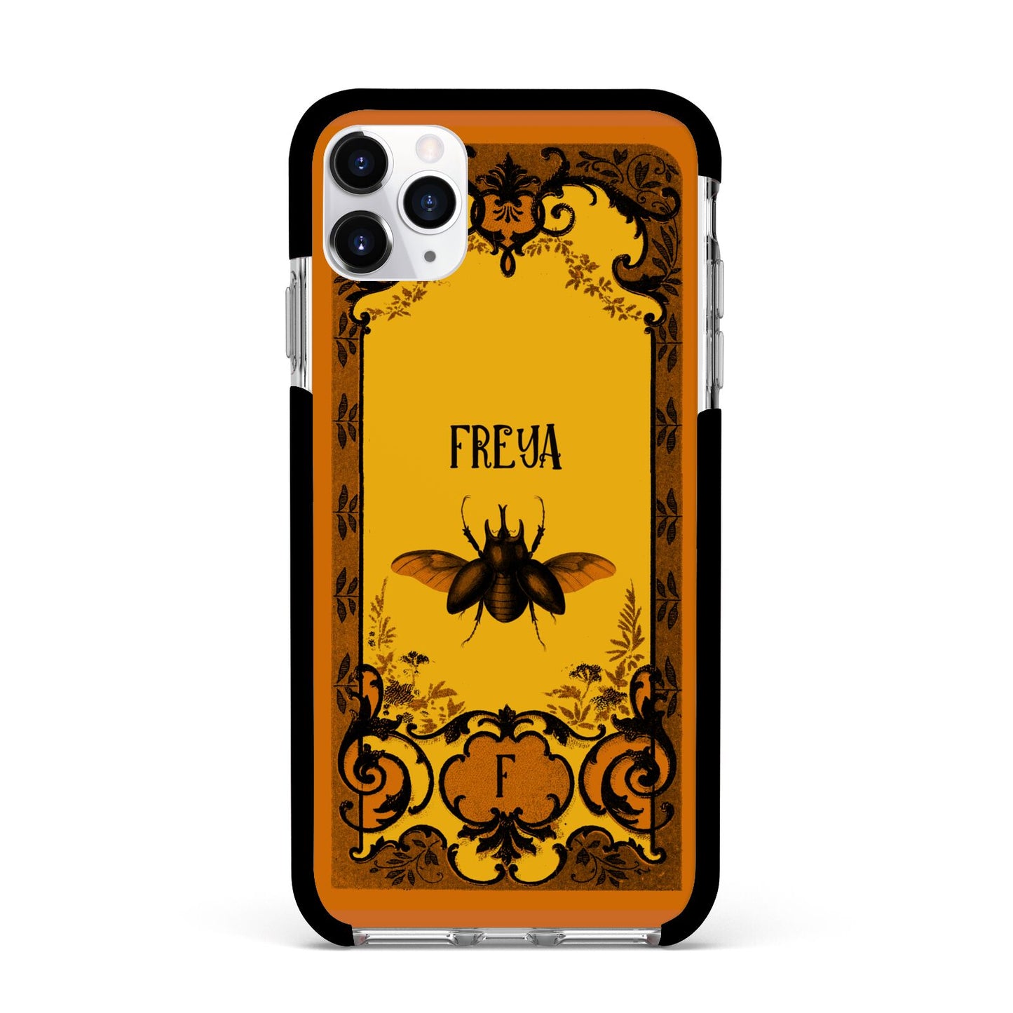 Personalised Vintage Spooky Beetle Apple iPhone 11 Pro Max in Silver with Black Impact Case