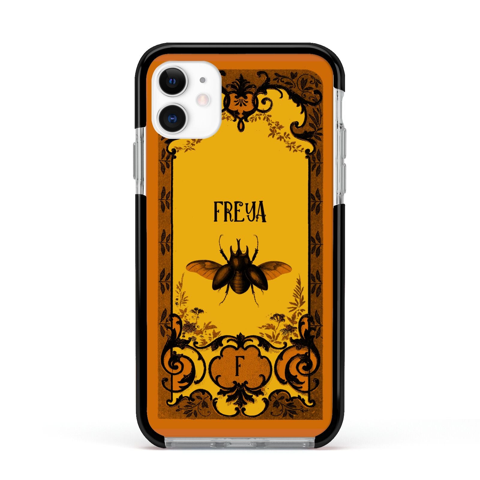Personalised Vintage Spooky Beetle Apple iPhone 11 in White with Black Impact Case