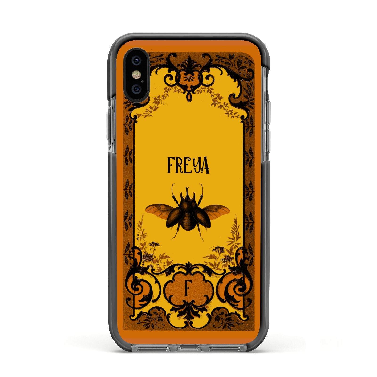 Personalised Vintage Spooky Beetle Apple iPhone Xs Impact Case Black Edge on Black Phone