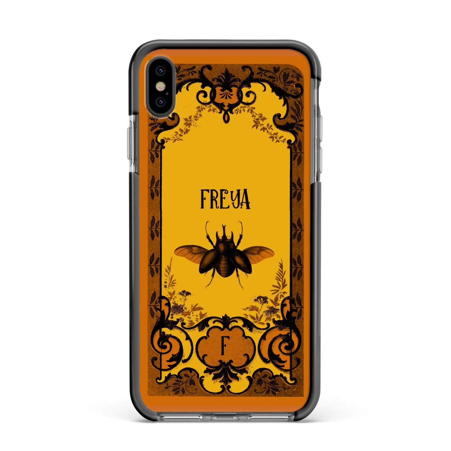 Personalised Vintage Spooky Beetle Apple iPhone Xs Max Impact Case Black Edge on Black Phone