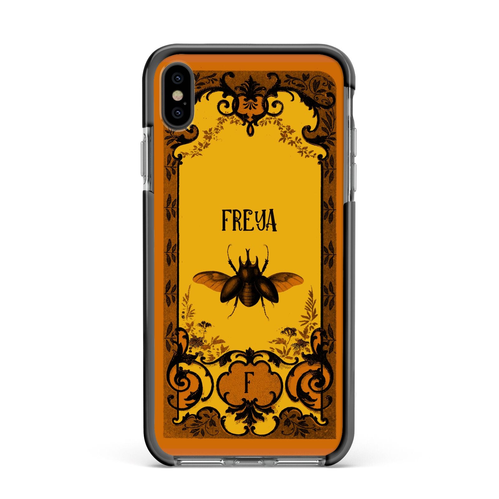 Personalised Vintage Spooky Beetle Apple iPhone Xs Max Impact Case Black Edge on Black Phone