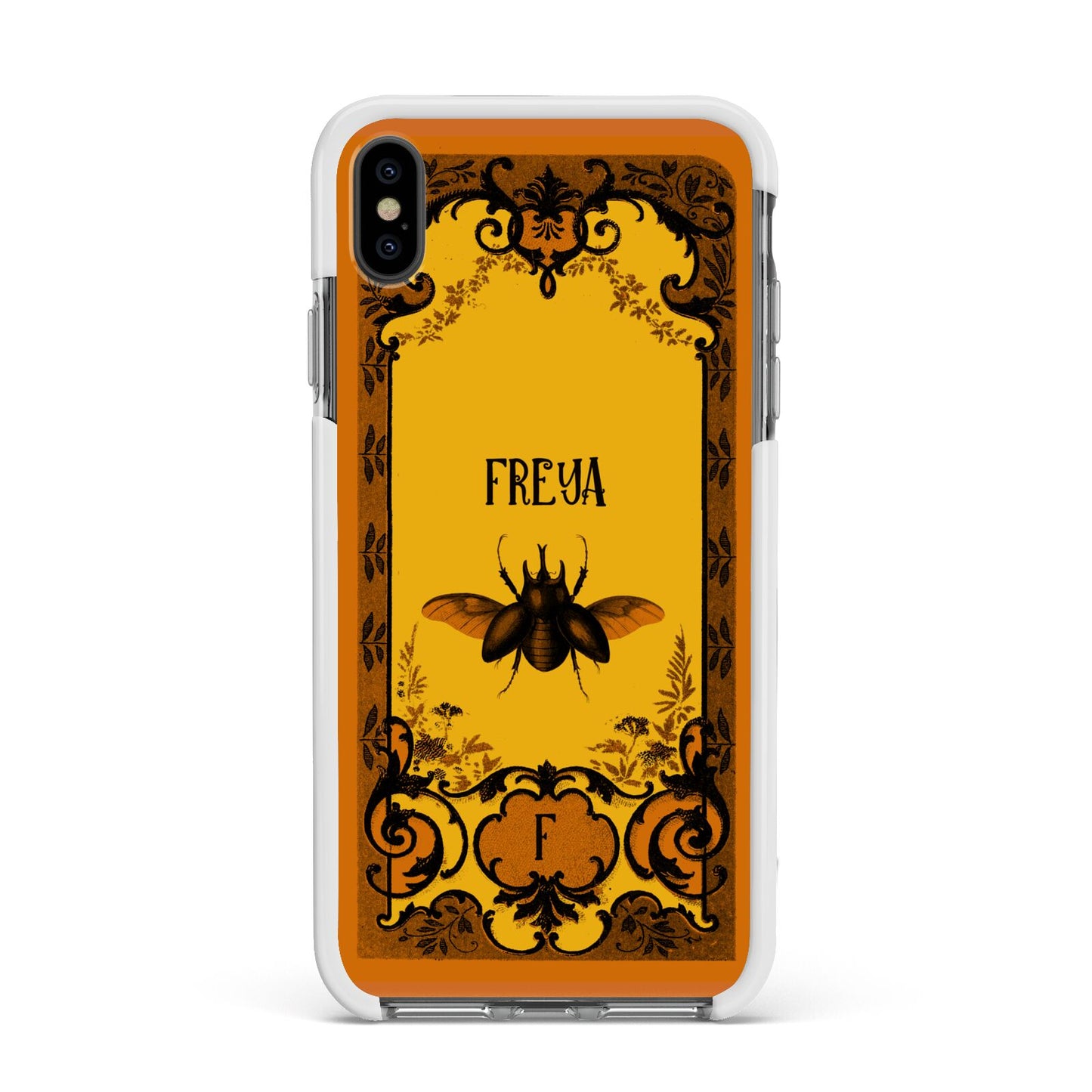 Personalised Vintage Spooky Beetle Apple iPhone Xs Max Impact Case White Edge on Black Phone