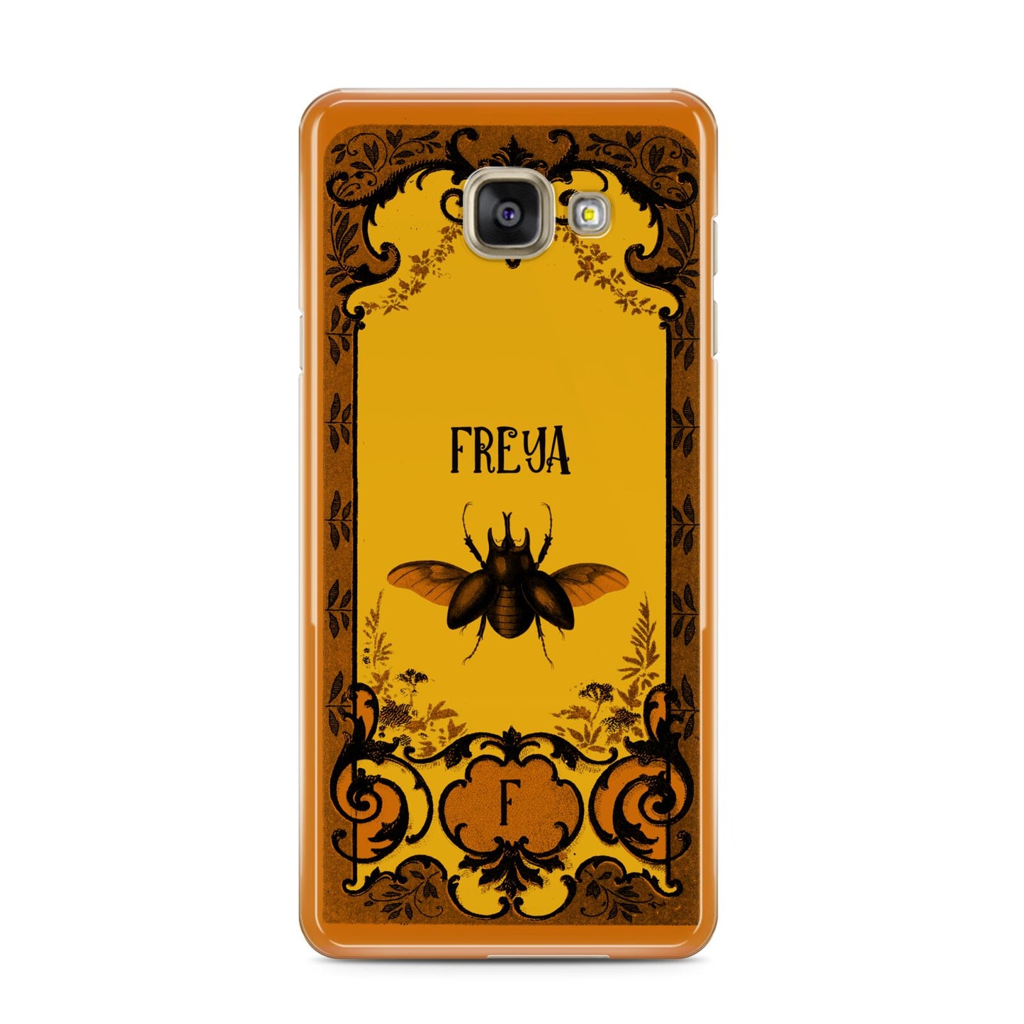 Personalised Vintage Spooky Beetle Samsung Galaxy A3 2016 Case on gold phone