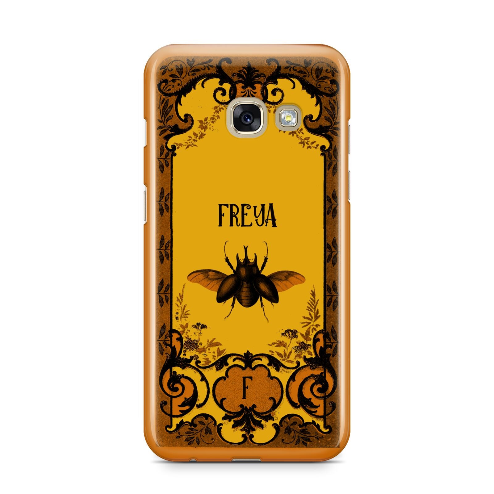 Personalised Vintage Spooky Beetle Samsung Galaxy A3 2017 Case on gold phone