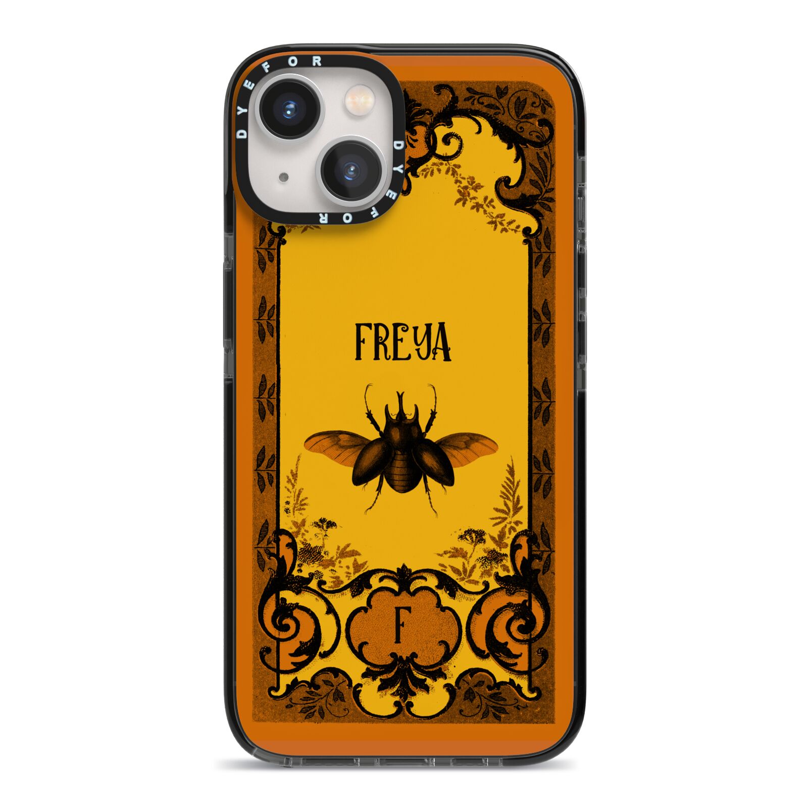 Personalised Vintage Spooky Beetle iPhone 13 Black Impact Case on Silver phone