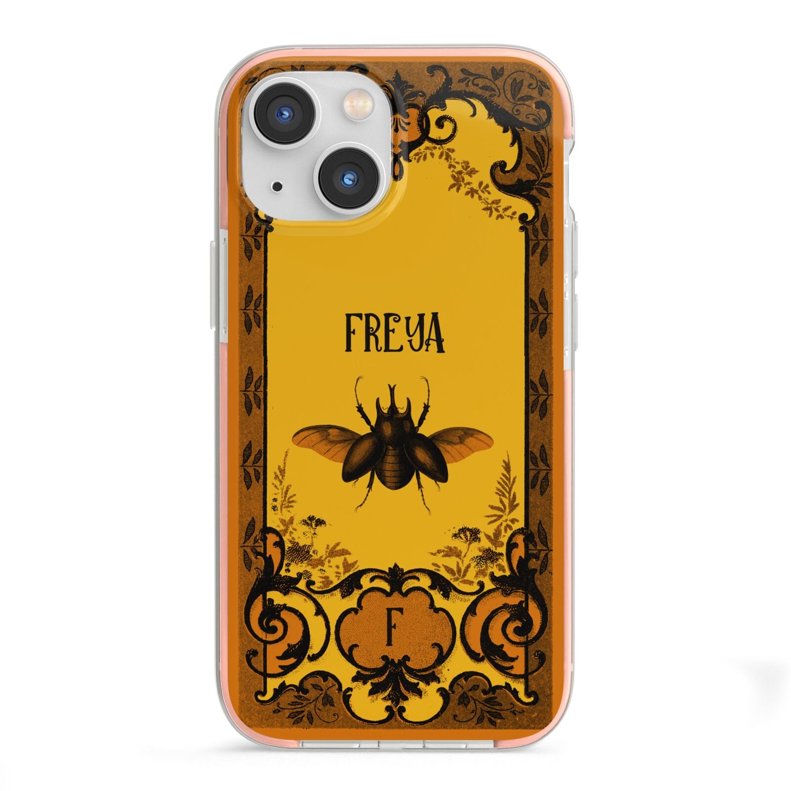 Personalised Vintage Spooky Beetle iPhone 13 Mini TPU Impact Case with Pink Edges