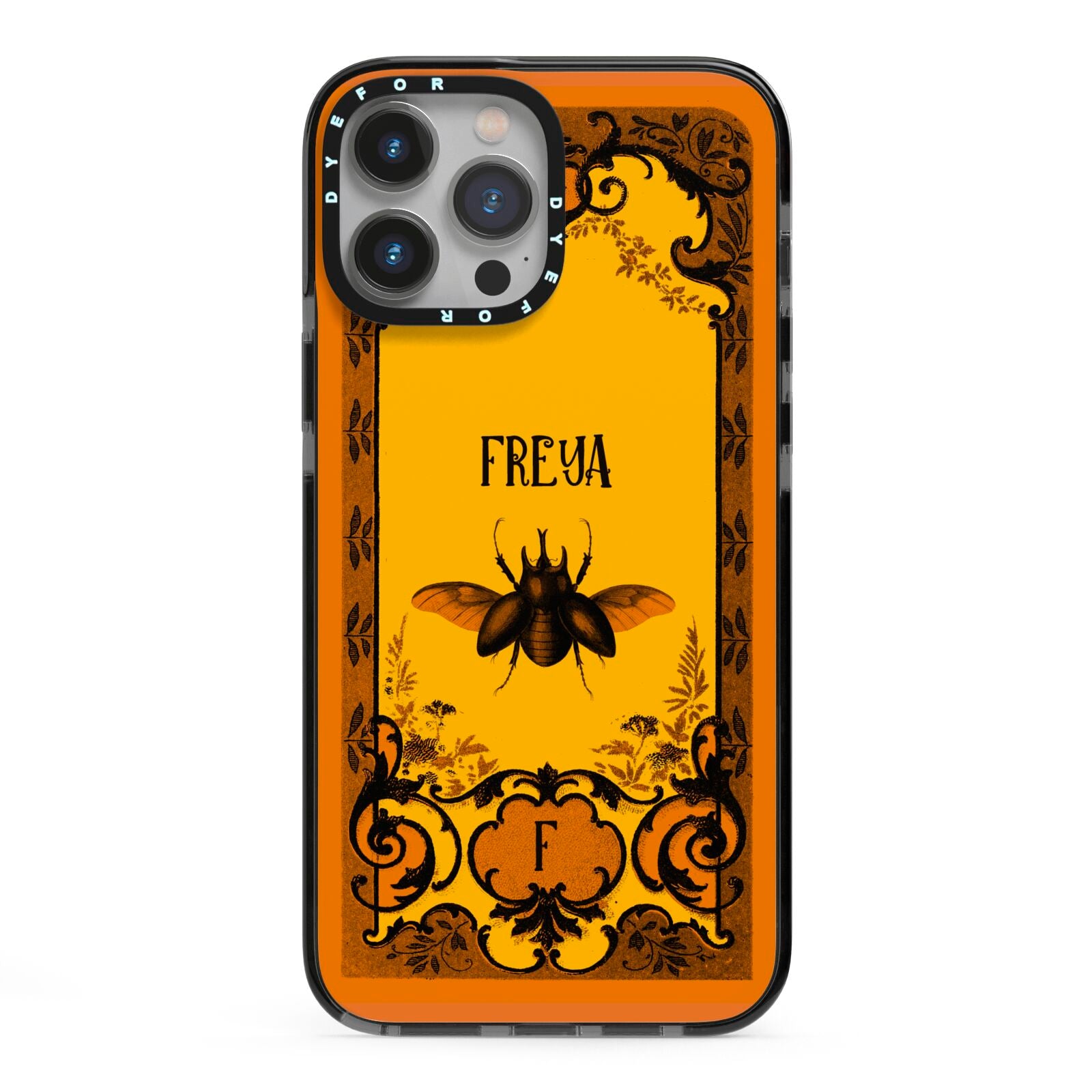 Personalised Vintage Spooky Beetle iPhone 13 Pro Max Black Impact Case on Silver phone