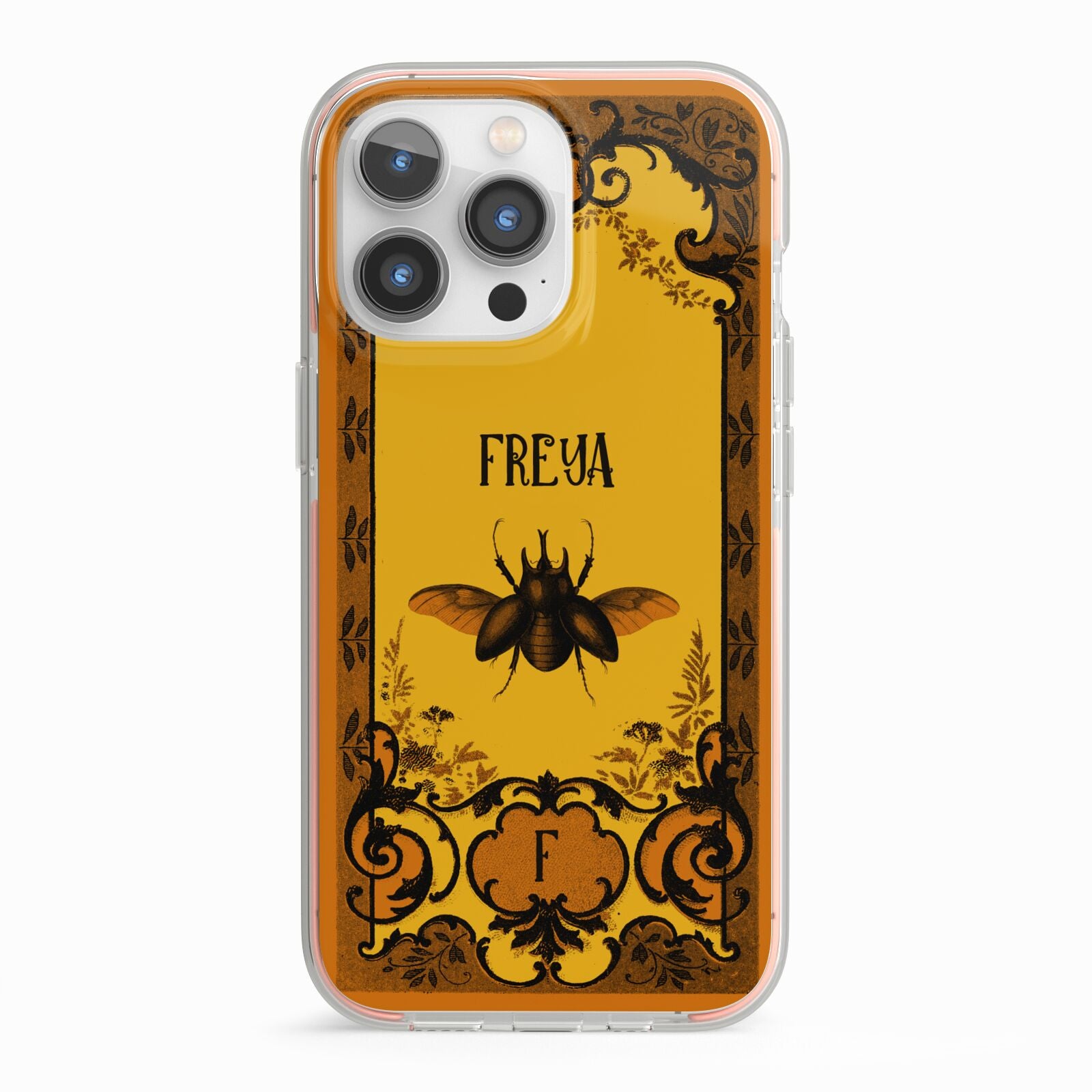 Personalised Vintage Spooky Beetle iPhone 13 Pro TPU Impact Case with Pink Edges