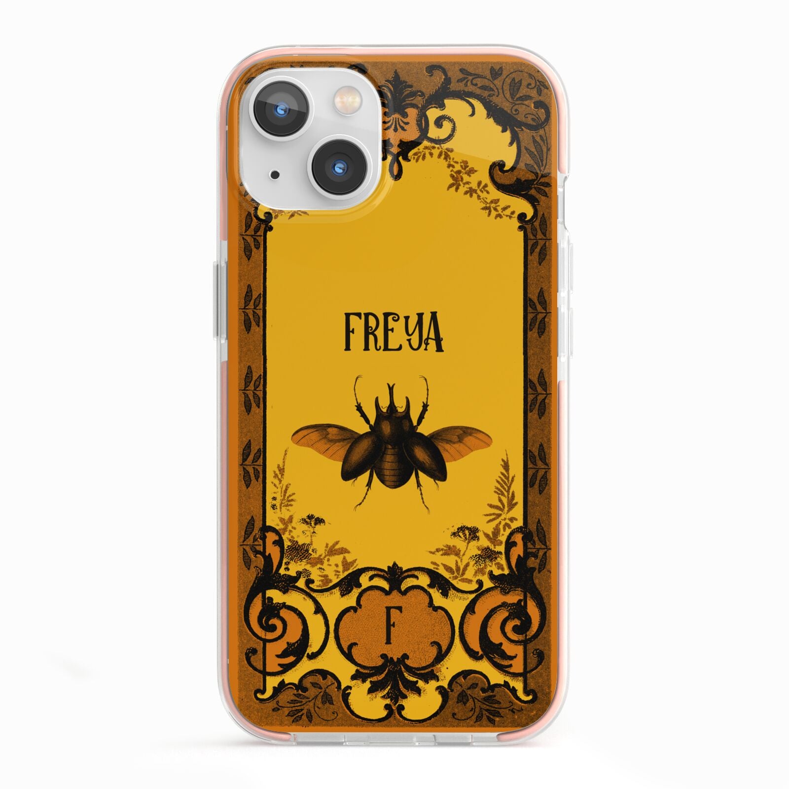 Personalised Vintage Spooky Beetle iPhone 13 TPU Impact Case with Pink Edges