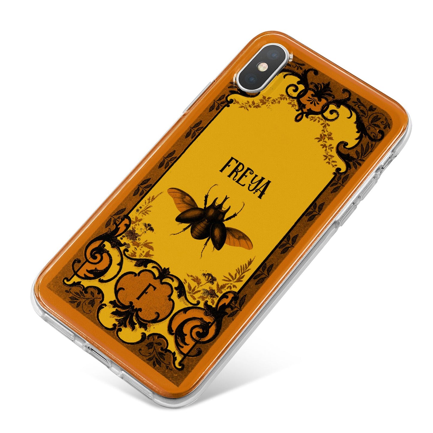 Personalised Vintage Spooky Beetle iPhone X Bumper Case on Silver iPhone
