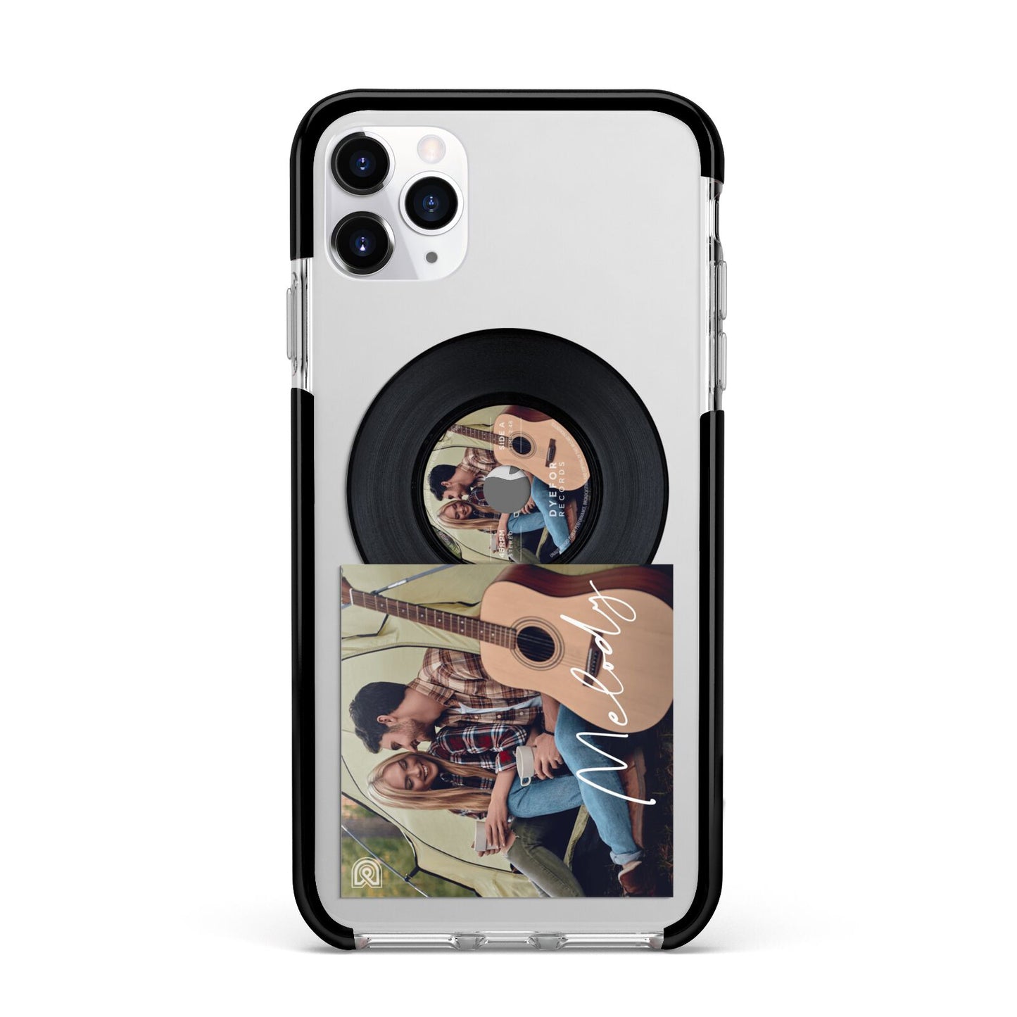 Personalised Vinyl Record Apple iPhone 11 Pro Max in Silver with Black Impact Case