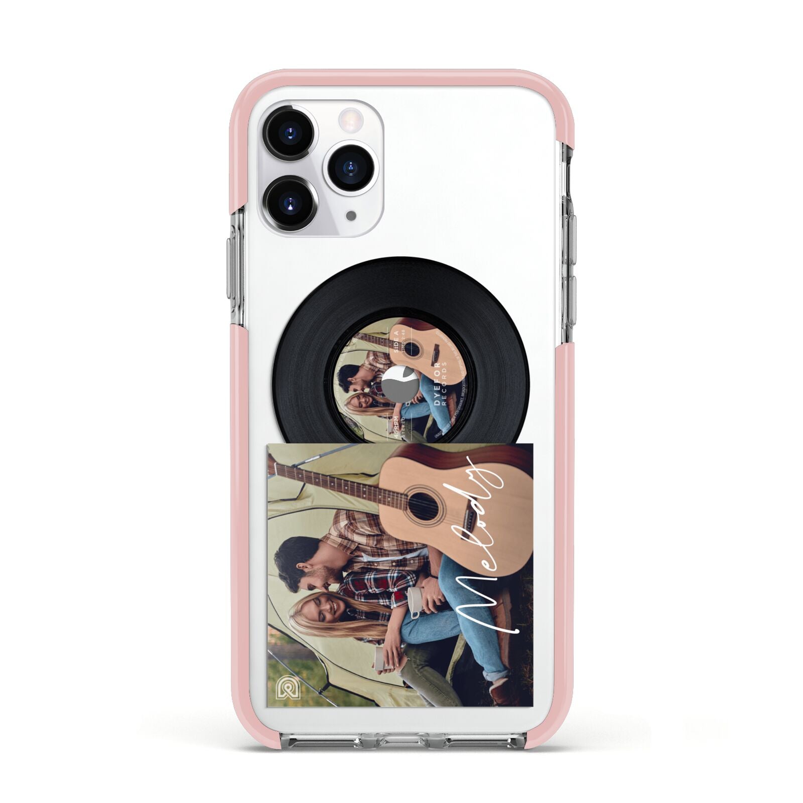 Personalised Vinyl Record Apple iPhone 11 Pro in Silver with Pink Impact Case
