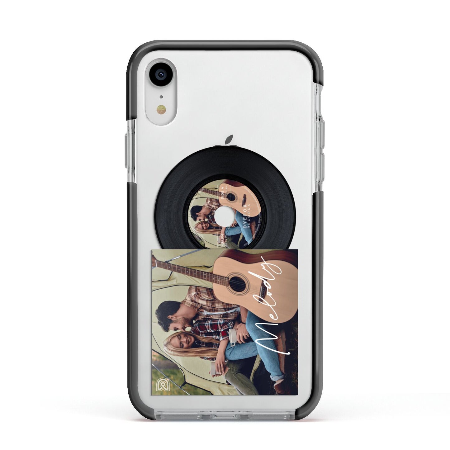 Personalised Vinyl Record Apple iPhone XR Impact Case Black Edge on Silver Phone