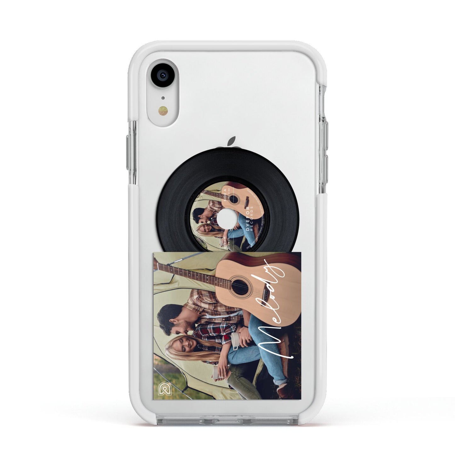 Personalised Vinyl Record Apple iPhone XR Impact Case White Edge on Silver Phone