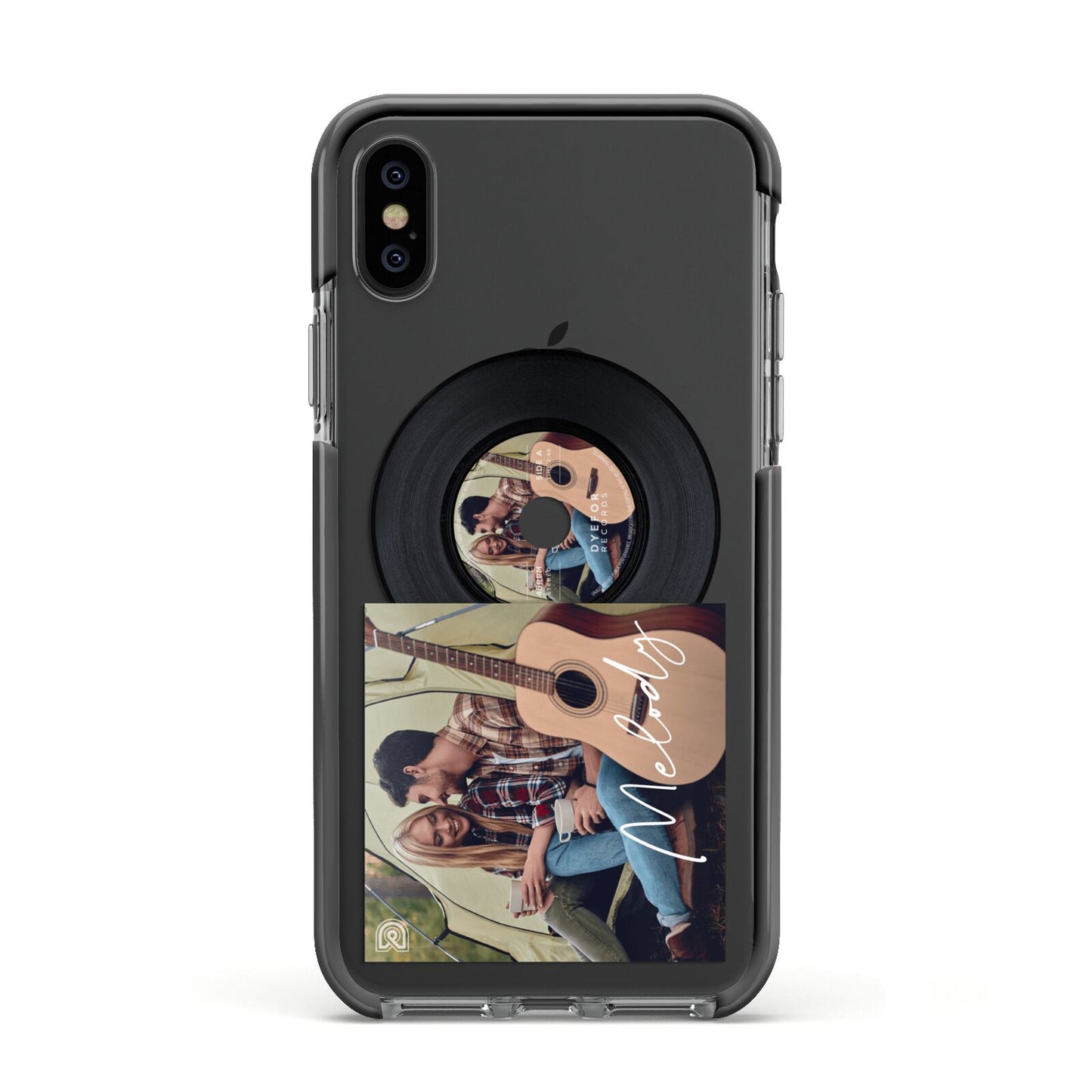 Personalised Vinyl Record Apple iPhone Xs Impact Case Black Edge on Black Phone