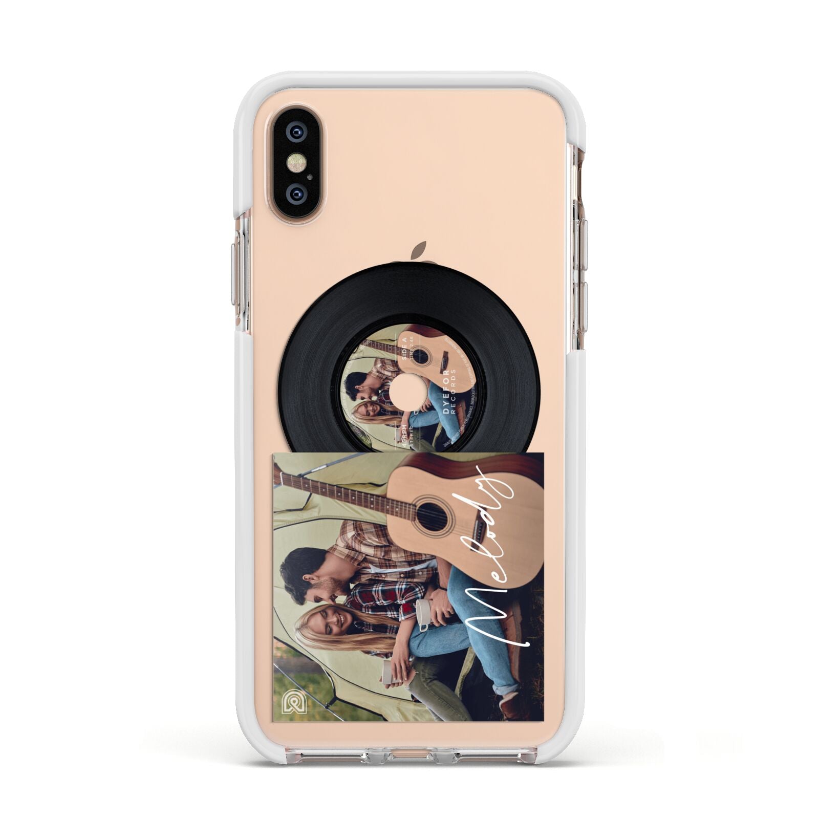 Personalised Vinyl Record Apple iPhone Xs Impact Case White Edge on Gold Phone