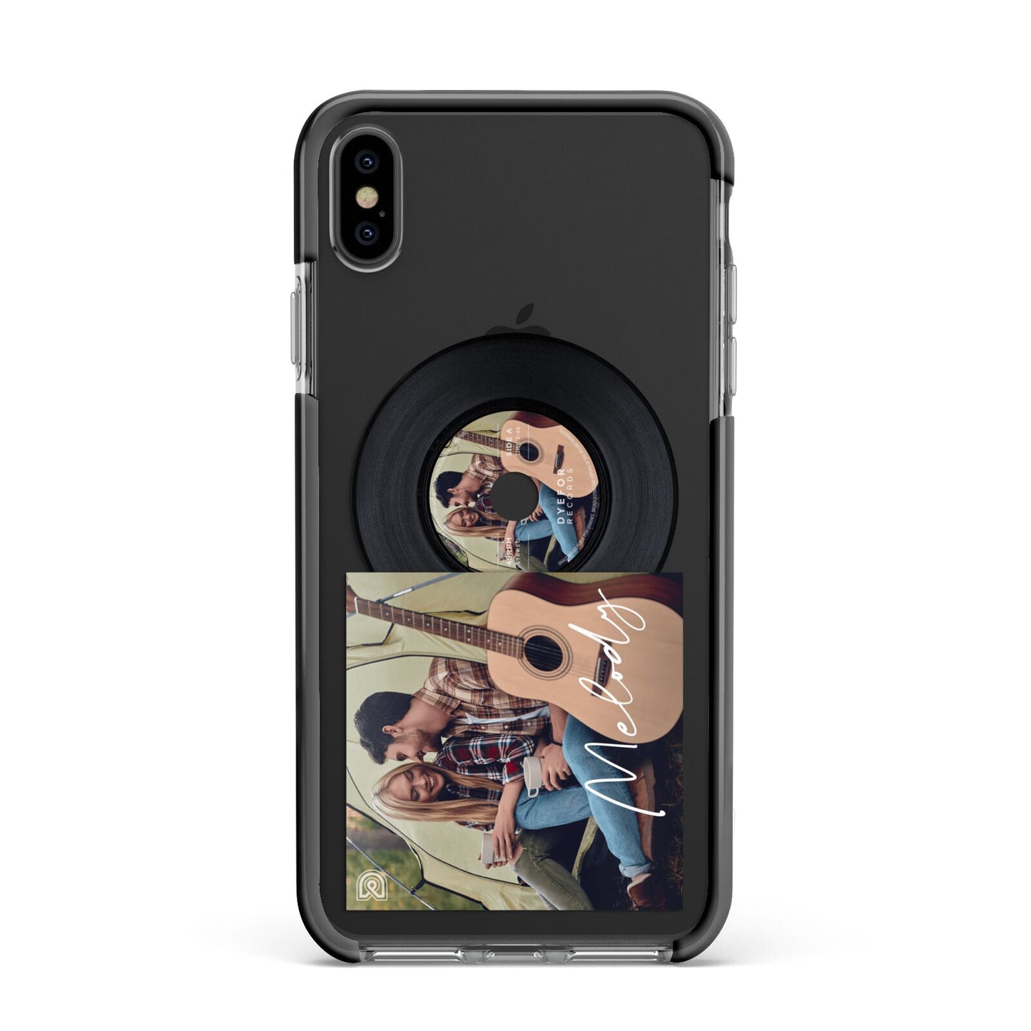 Personalised Vinyl Record Apple iPhone Xs Max Impact Case Black Edge on Black Phone