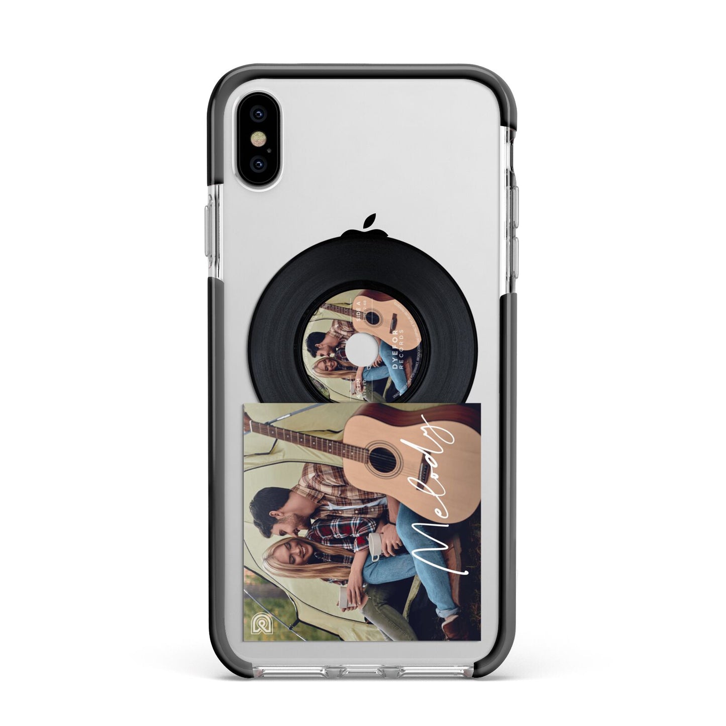 Personalised Vinyl Record Apple iPhone Xs Max Impact Case Black Edge on Silver Phone
