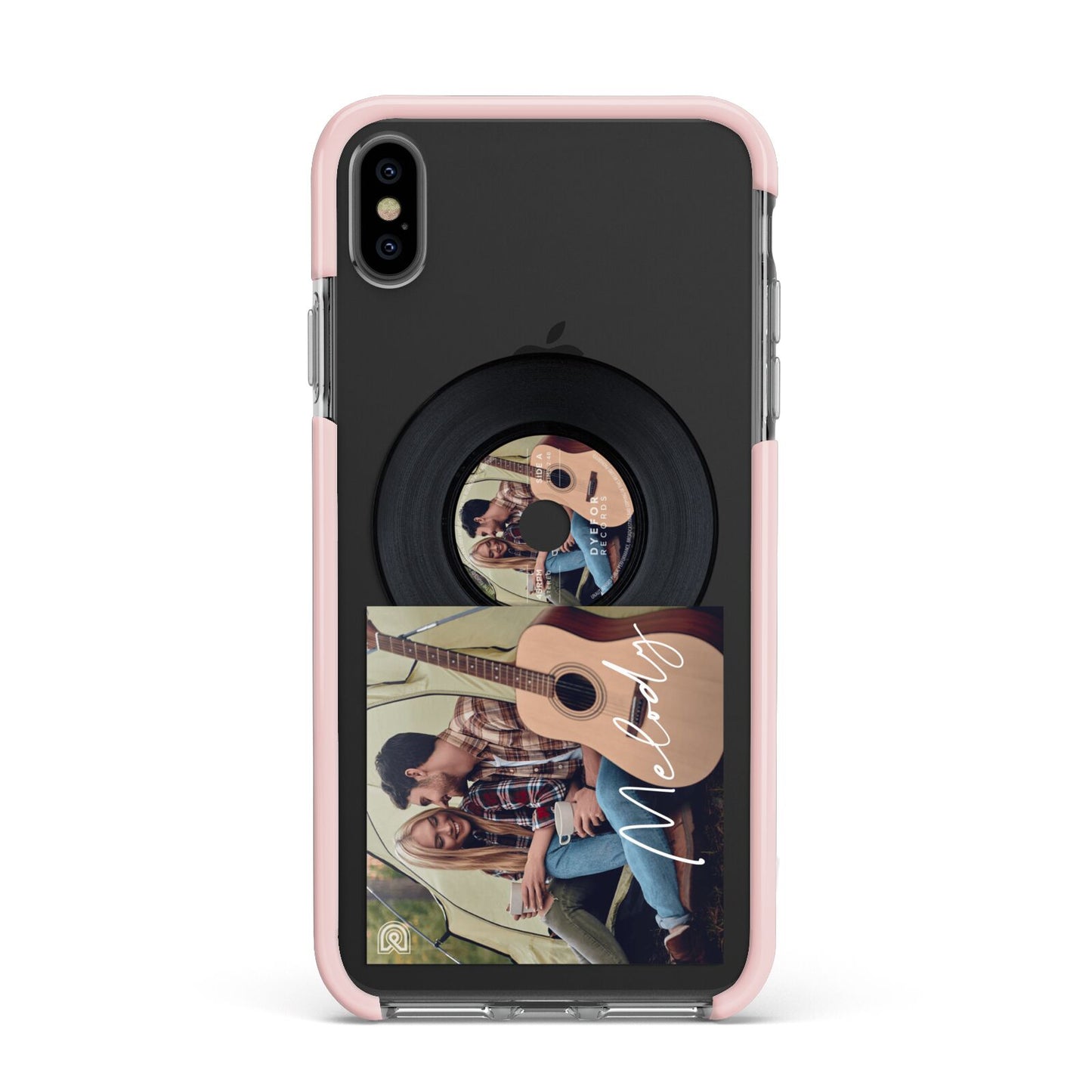 Personalised Vinyl Record Apple iPhone Xs Max Impact Case Pink Edge on Black Phone
