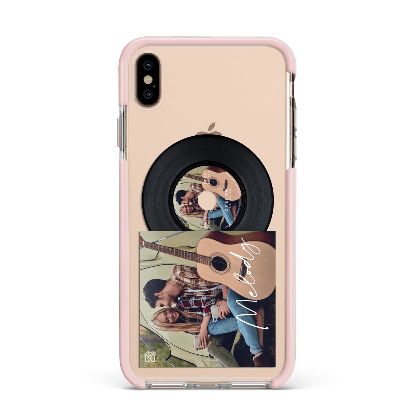 Personalised Vinyl Record Apple iPhone Xs Max Impact Case Pink Edge on Gold Phone