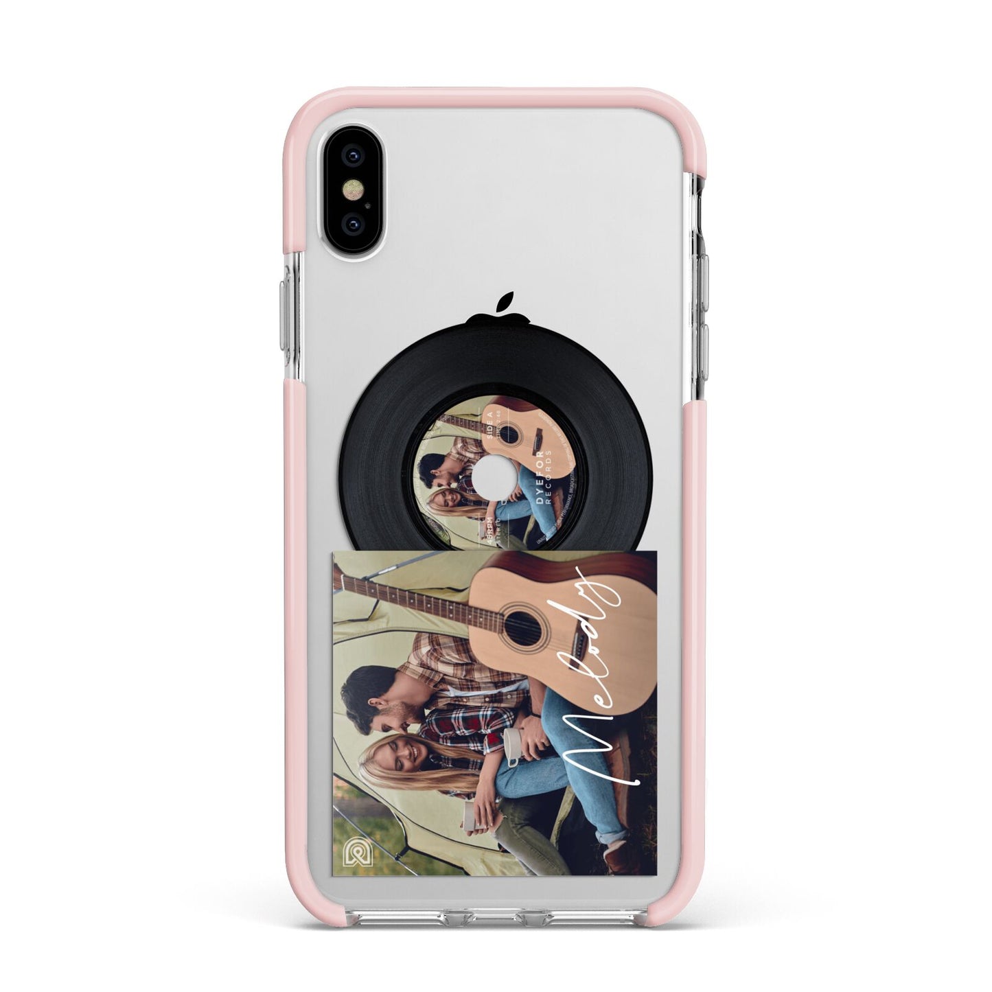 Personalised Vinyl Record Apple iPhone Xs Max Impact Case Pink Edge on Silver Phone