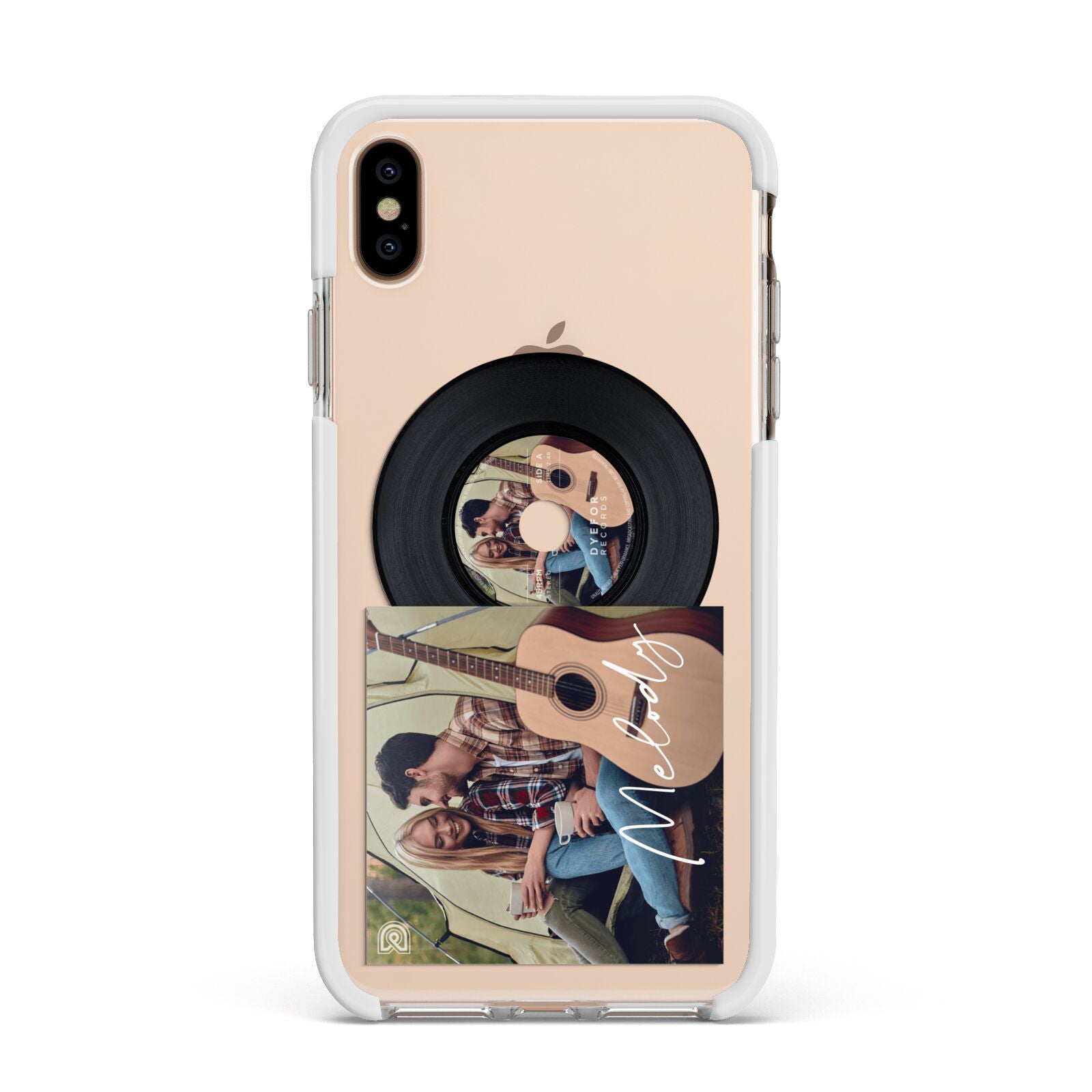 Personalised Vinyl Record Apple iPhone Xs Max Impact Case White Edge on Gold Phone