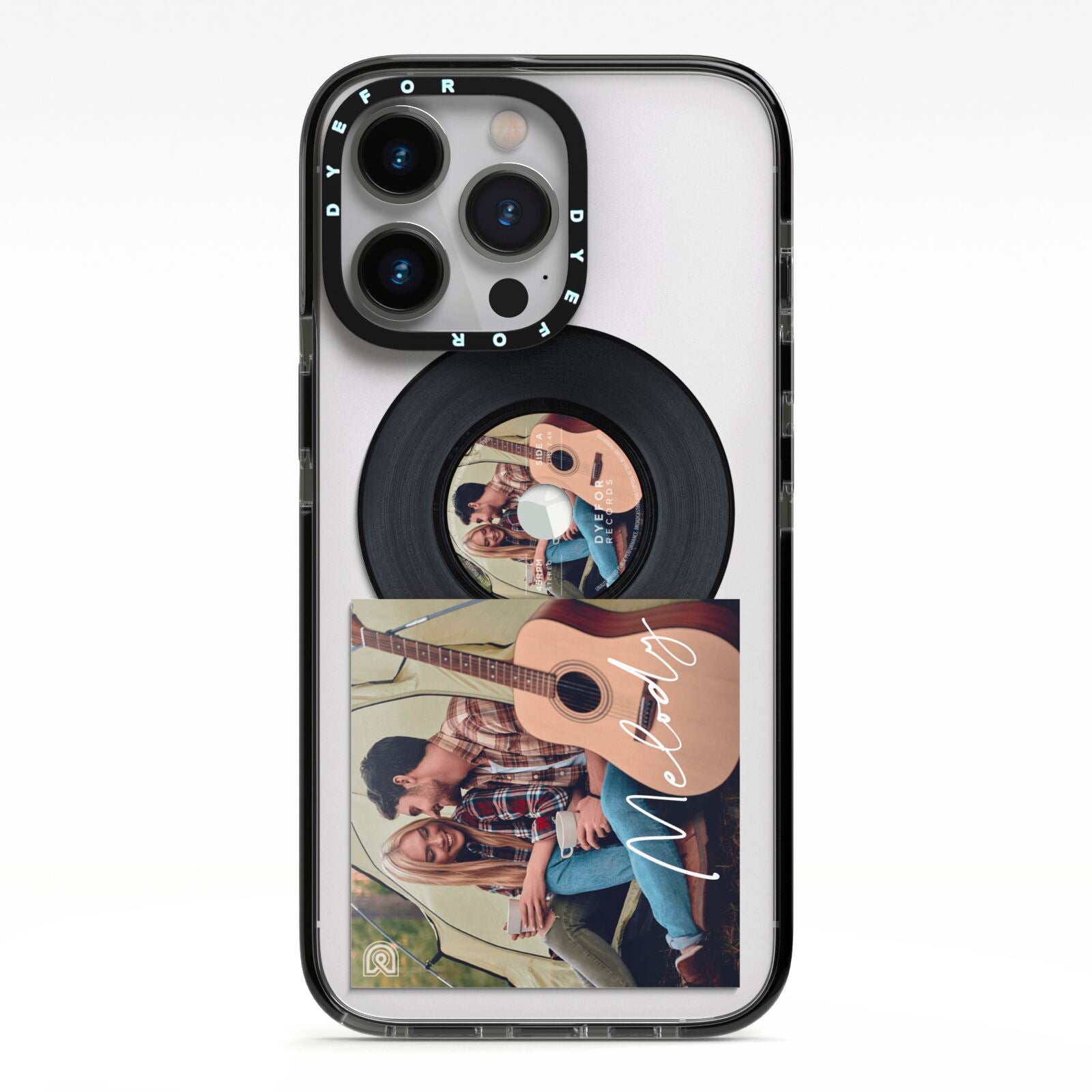 Personalised Vinyl Record iPhone 13 Pro Black Impact Case on Silver phone