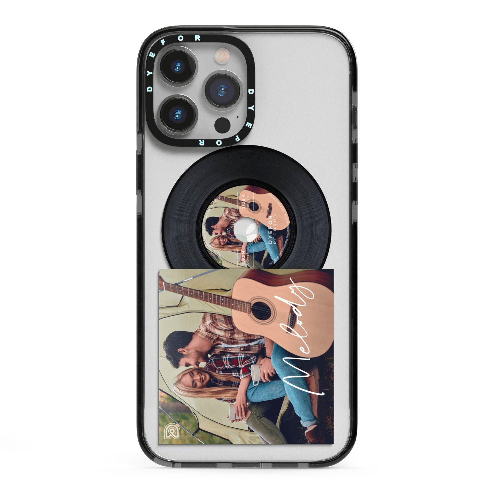 Personalised Vinyl Record iPhone 13 Pro Max Black Impact Case on Silver phone