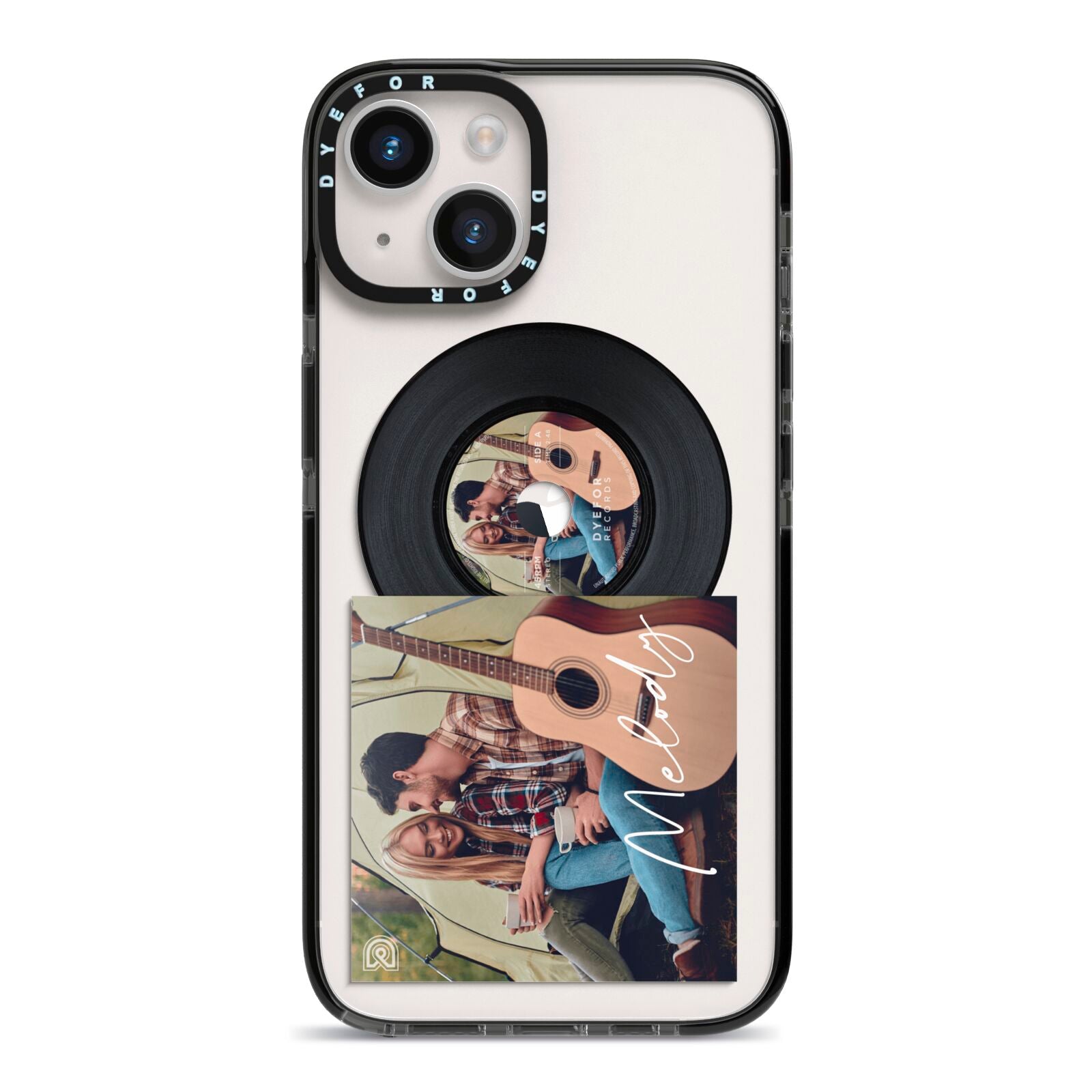Personalised Vinyl Record iPhone 14 Black Impact Case on Silver phone
