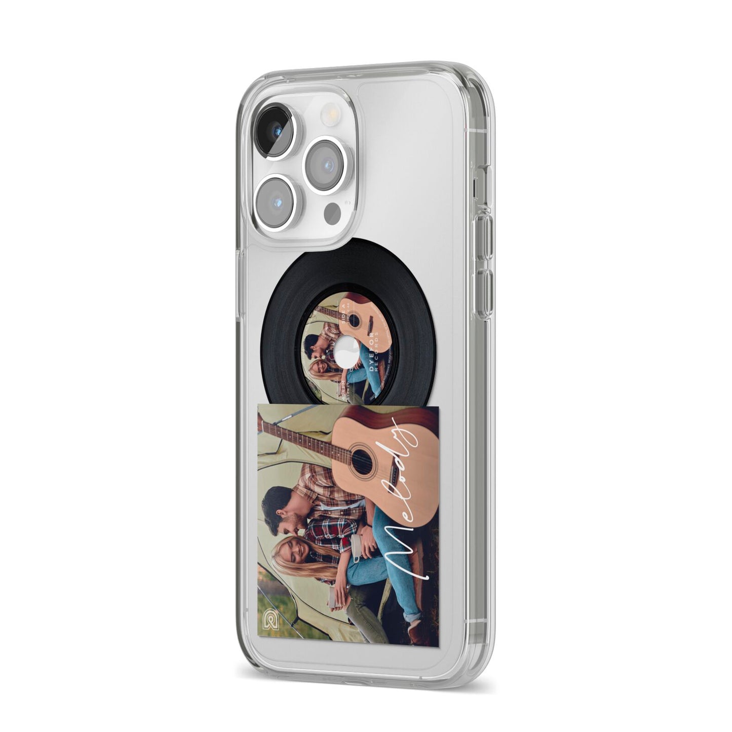 Personalised Vinyl Record iPhone 14 Pro Max Clear Tough Case Silver Angled Image