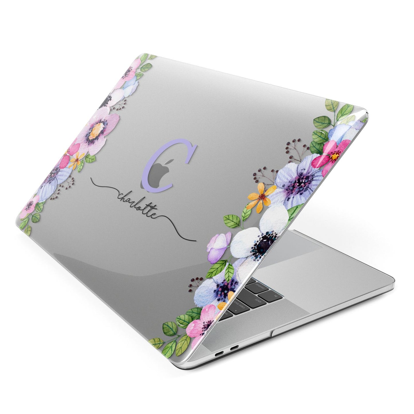 Personalised Violet Flowers Apple MacBook Case Side View