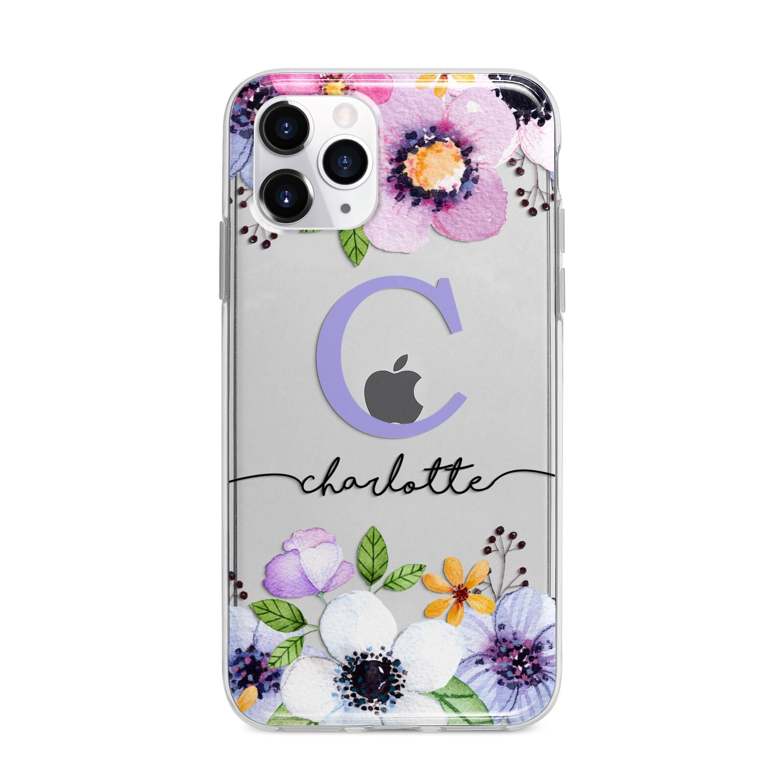 Personalised Violet Flowers Apple iPhone 11 Pro Max in Silver with Bumper Case