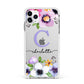 Personalised Violet Flowers Apple iPhone 11 Pro Max in Silver with White Impact Case
