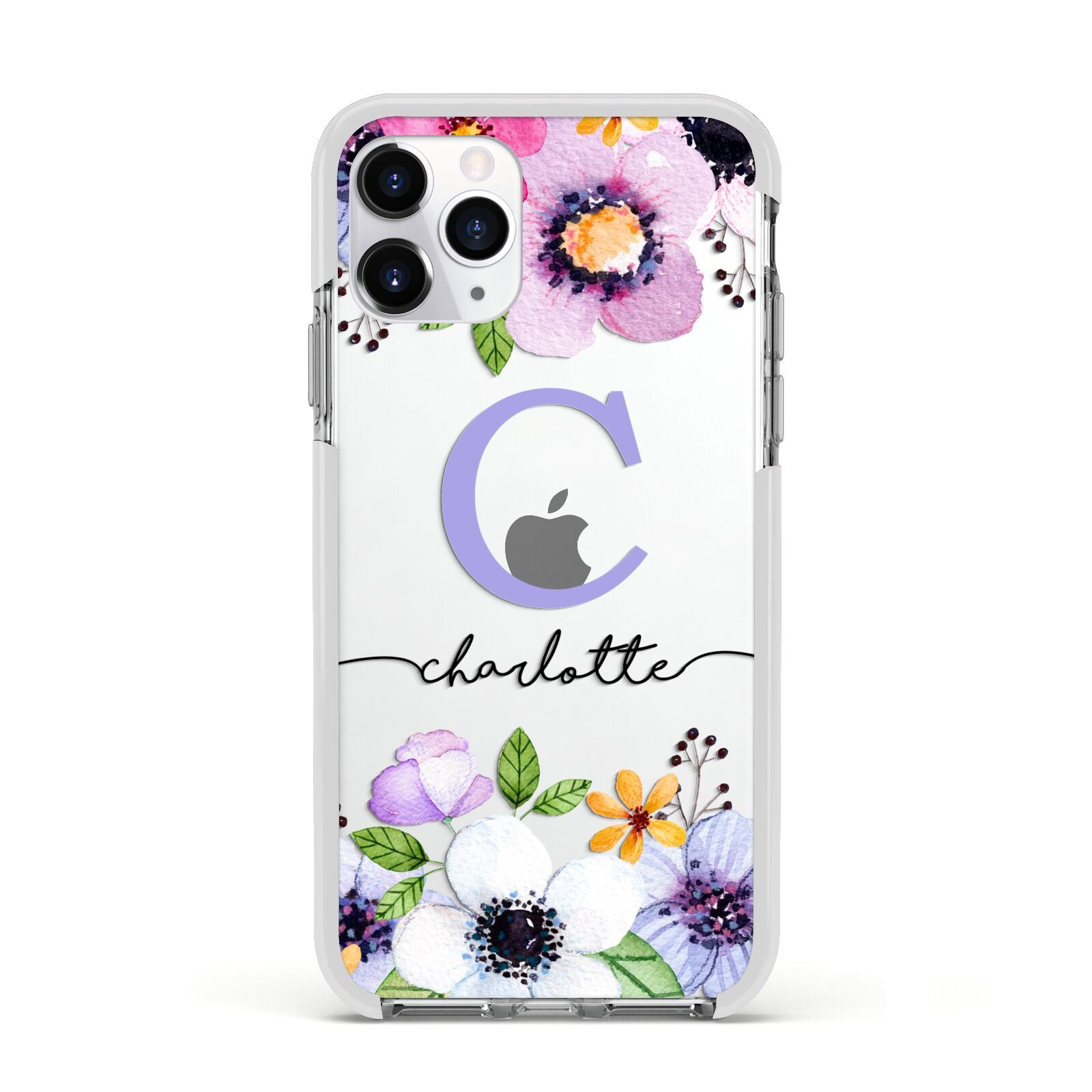 Personalised Violet Flowers Apple iPhone 11 Pro in Silver with White Impact Case