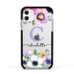 Personalised Violet Flowers Apple iPhone 11 in White with Black Impact Case