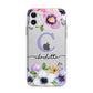 Personalised Violet Flowers Apple iPhone 11 in White with Bumper Case