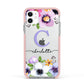 Personalised Violet Flowers Apple iPhone 11 in White with Pink Impact Case