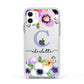 Personalised Violet Flowers Apple iPhone 11 in White with White Impact Case