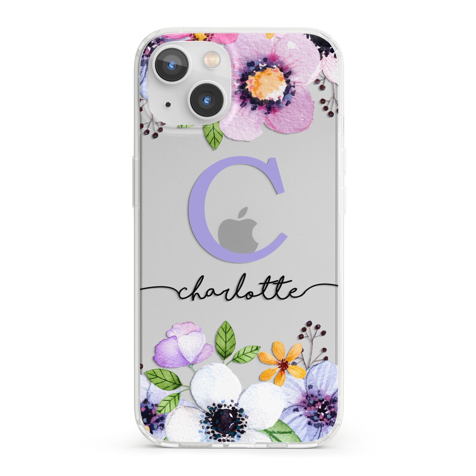 Personalised Violet Flowers iPhone 13 Clear Bumper Case