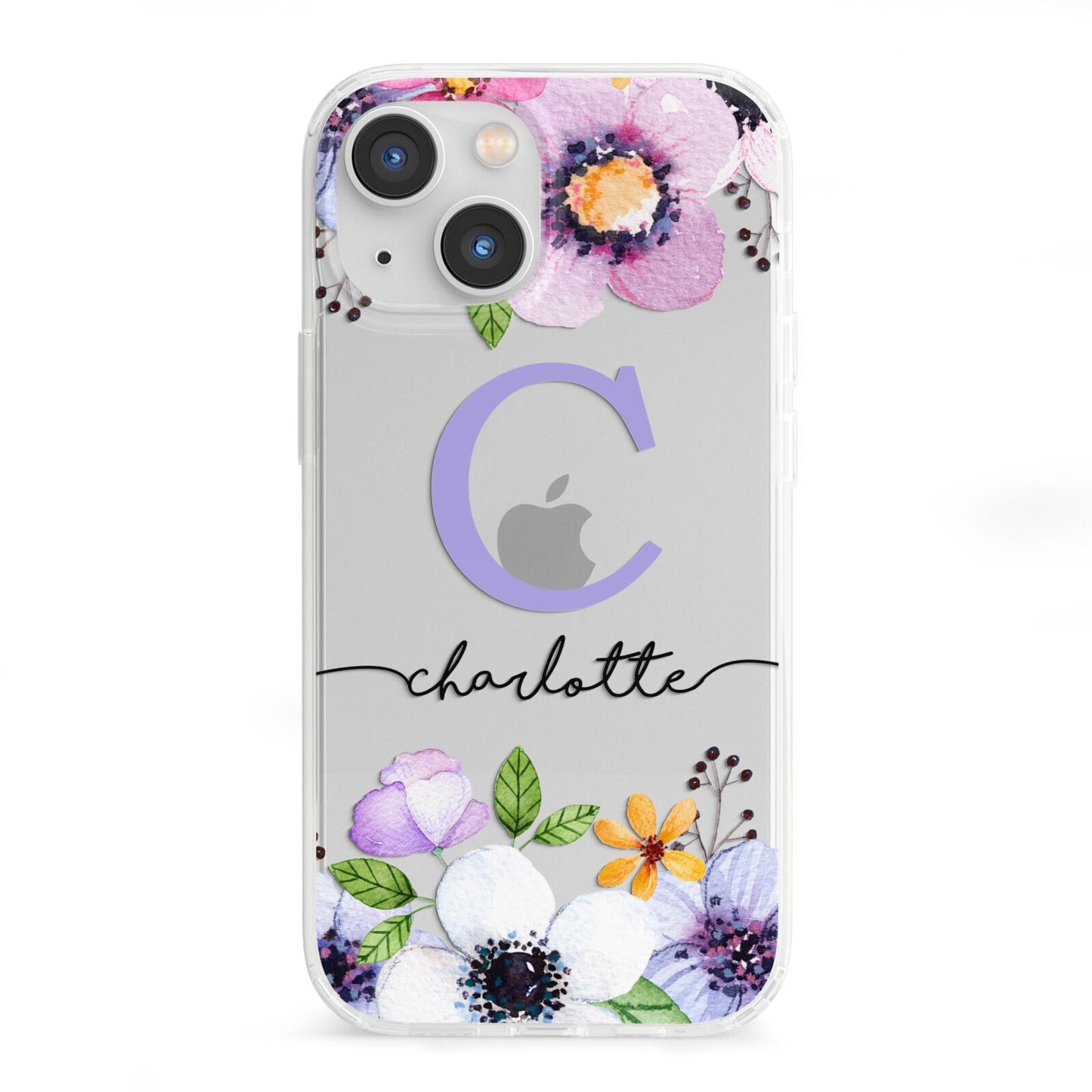Personalised Violet Flowers iPhone 13 Mini Clear Bumper Case