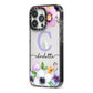 Personalised Violet Flowers iPhone 13 Pro Black Impact Case Side Angle on Silver phone