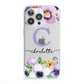 Personalised Violet Flowers iPhone 13 Pro Clear Bumper Case