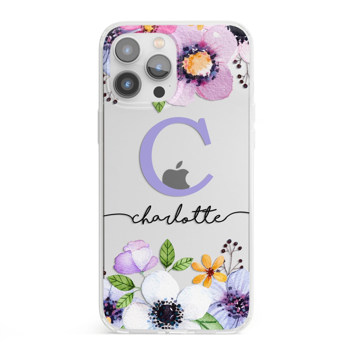 Personalised Violet Flowers iPhone 13 Pro Max Clear Bumper Case