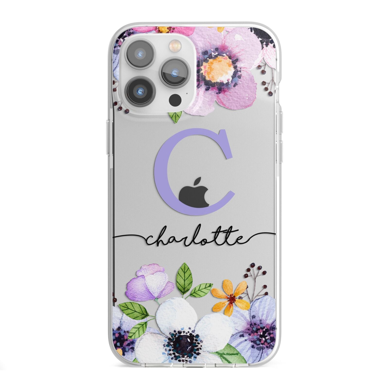 Personalised Violet Flowers iPhone 13 Pro Max TPU Impact Case with White Edges