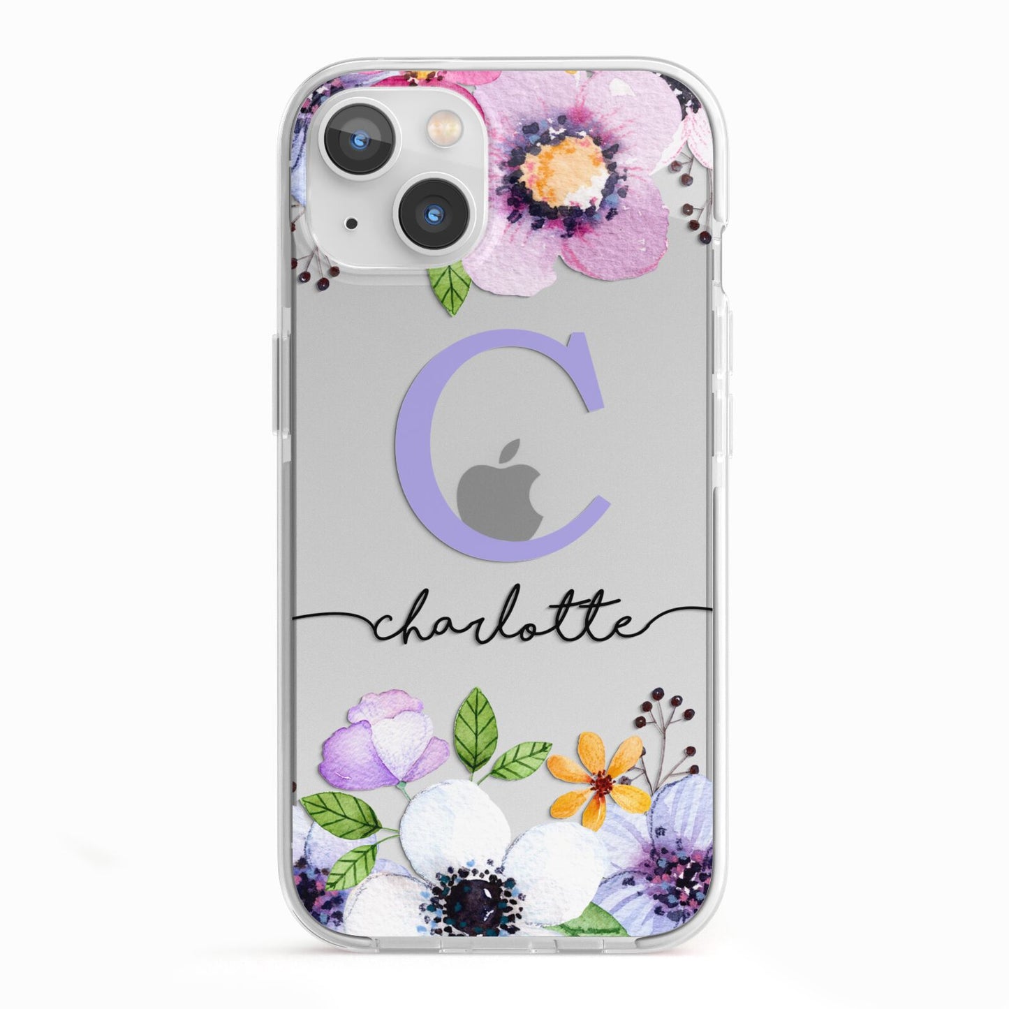 Personalised Violet Flowers iPhone 13 TPU Impact Case with White Edges