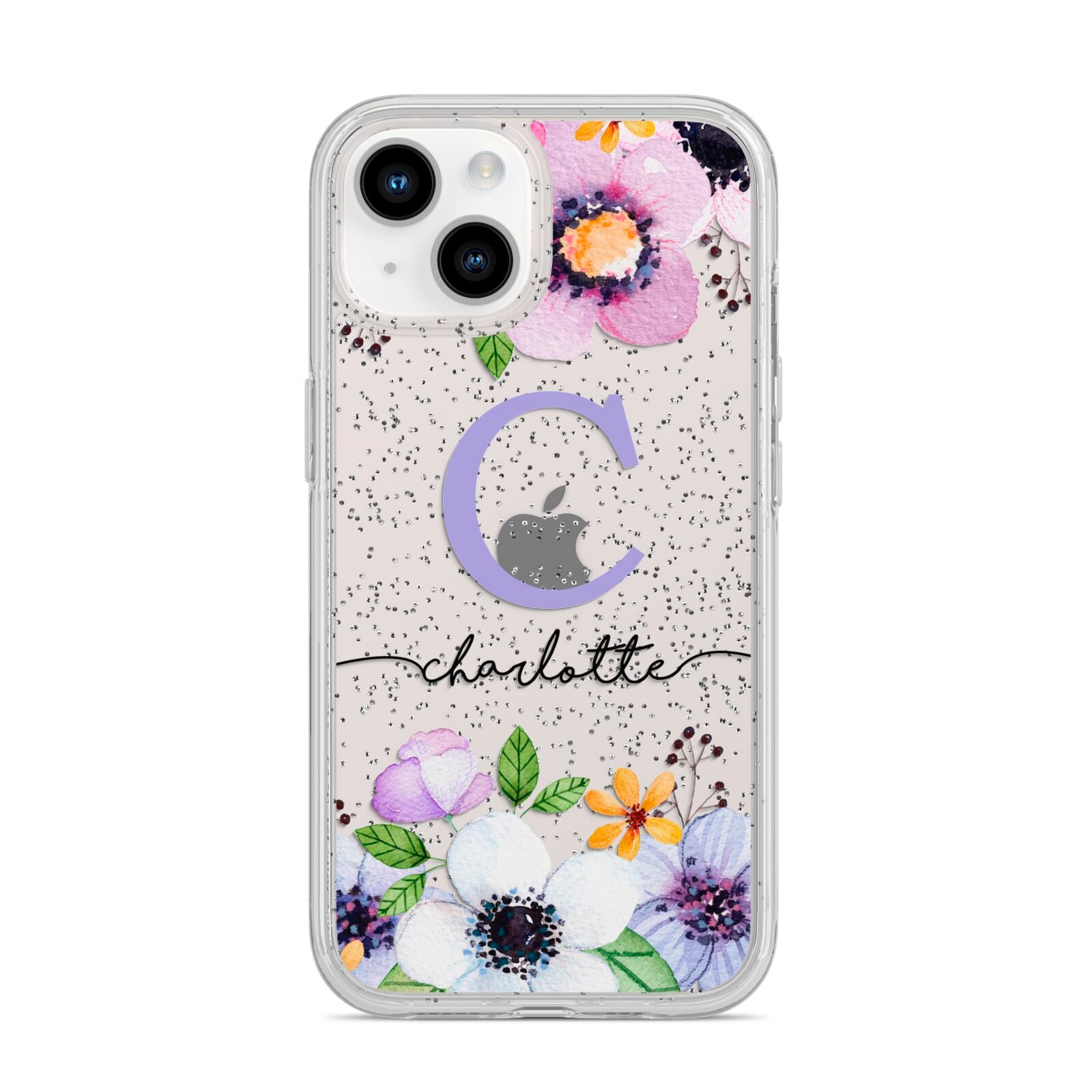 Personalised Violet Flowers iPhone 14 Glitter Tough Case Starlight