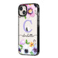 Personalised Violet Flowers iPhone 14 Plus Black Impact Case Side Angle on Silver phone