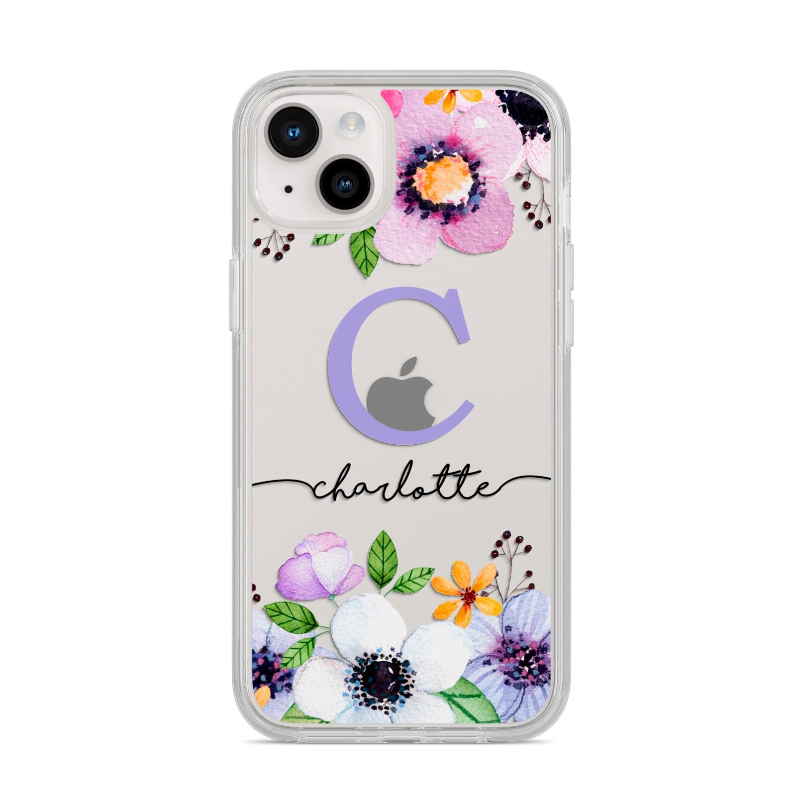 Personalised Violet Flowers iPhone 14 Plus Clear Tough Case Starlight